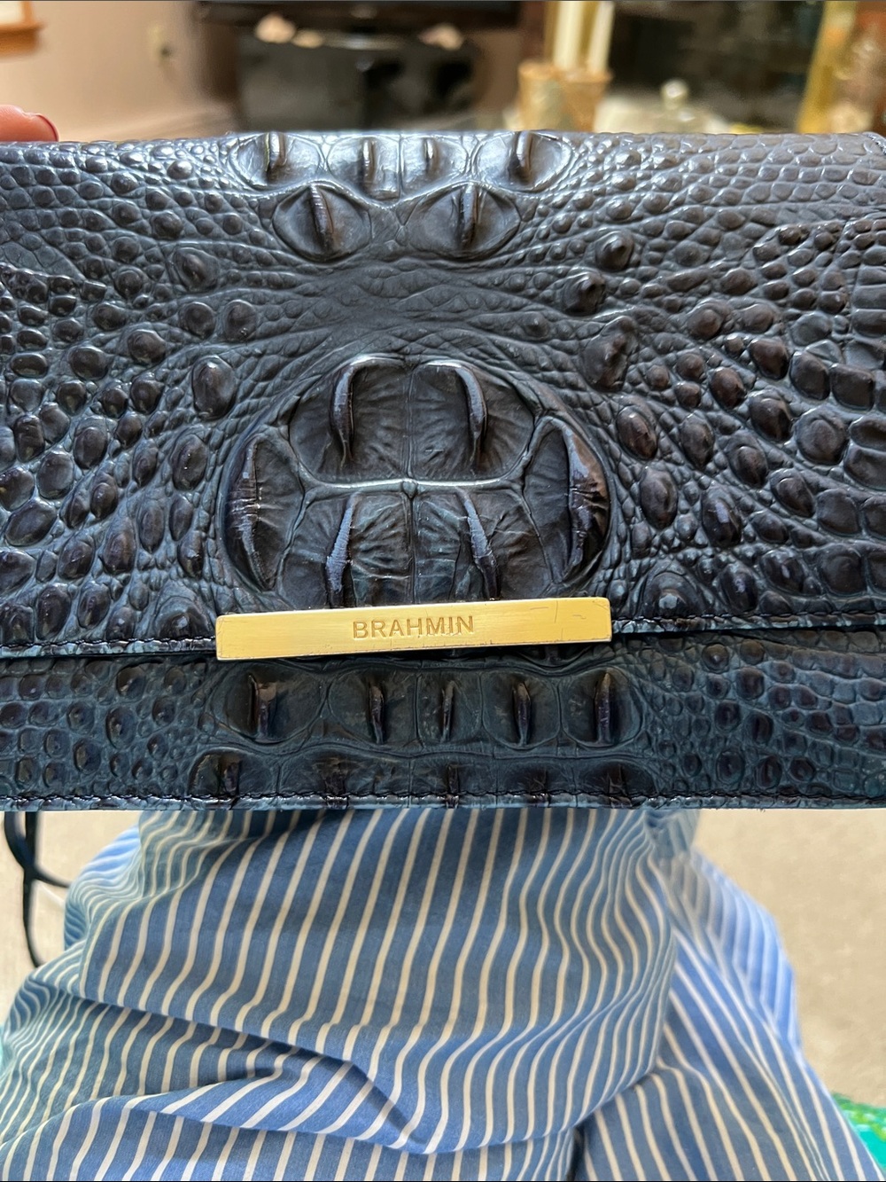 Brahmin Navy Croc-Embossed Leather Crossbody with Gold Accent - Picture 12 of 12